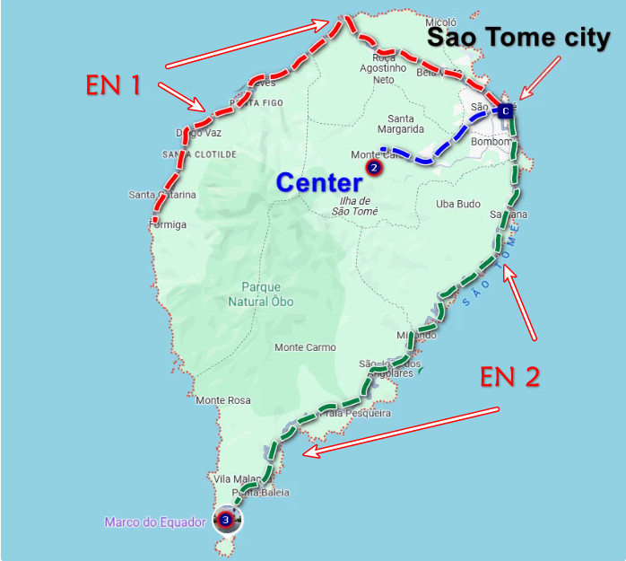 Die Hauptstrassen EN1 und EN2 in Sao Tome