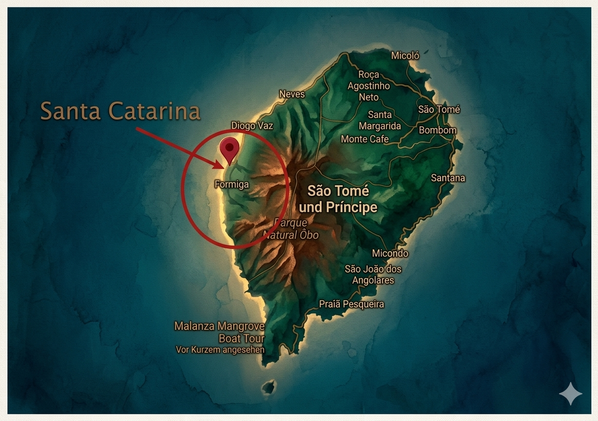 Karte von Sao Tome mit markiertem Ort Santa Catarina